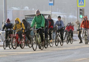 Зимний велопарад в Москве