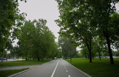 На фото велосипедная дорожка в одном из парков ЮАО
