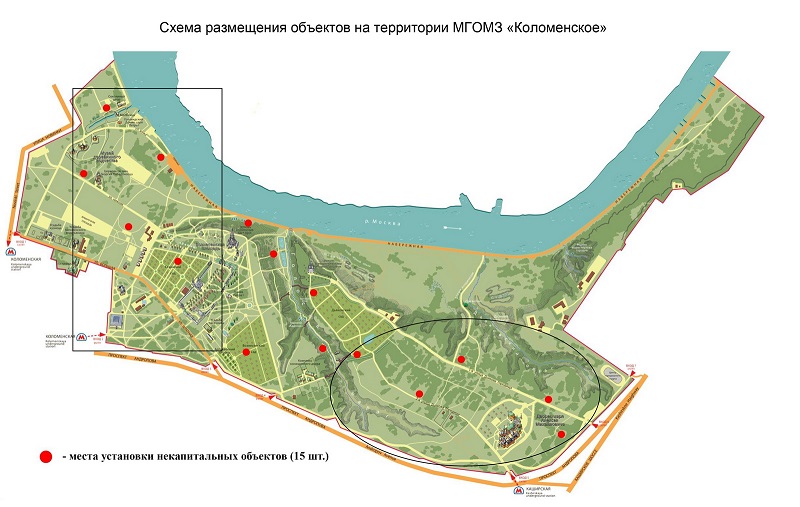 Схема коломенского парка с названиями строений в москве